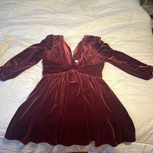 Gianni bini burgundy velvet long sleeve party dress